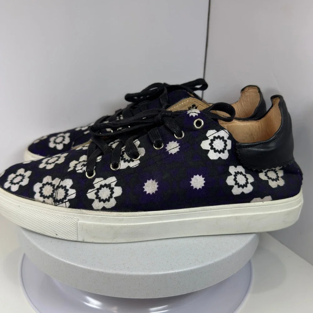 Karmod Floral Print Low Top Sneakers‎ Black Purple White Canvas US Men's 9